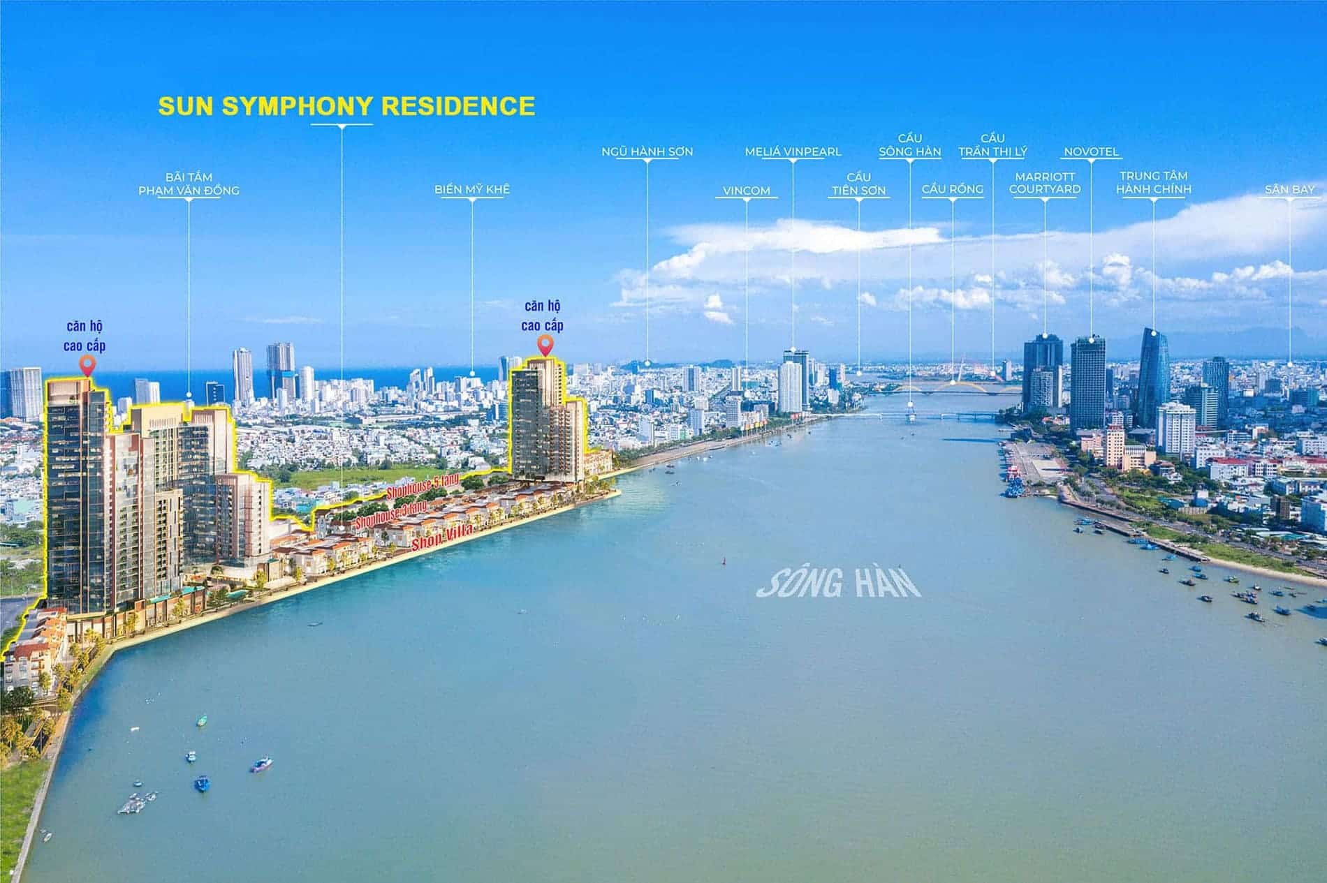 Sun Symphony Residence có vị trí đắc địa bên bờ sông Hàn trung tâm thành phố Đà Nẵng.
