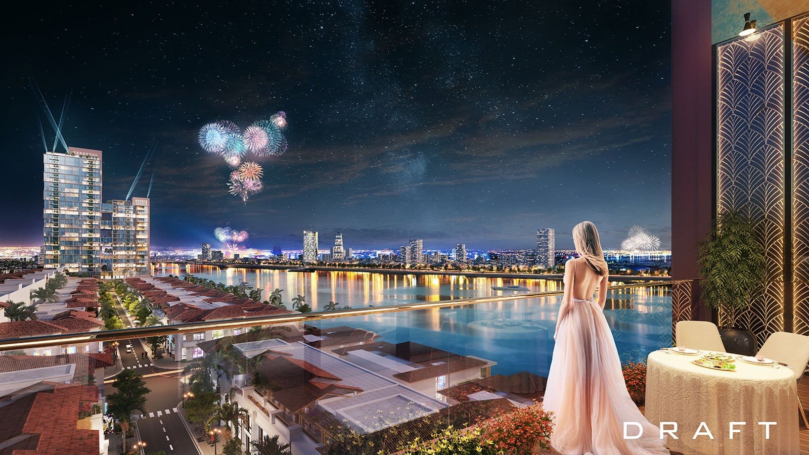Từ ban công căn hộ Sun Symphony Residence ngắm nhìn toàn cảnh thành phố Đà Nẵng diễm lệ.