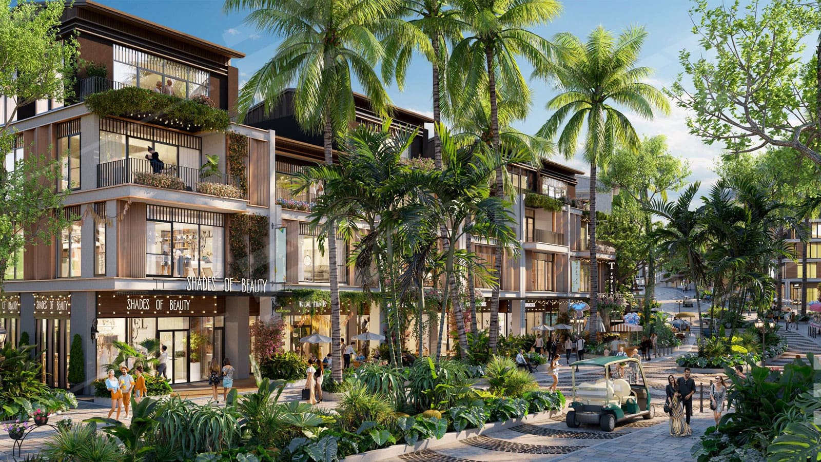 Tuyến đường đi bộ ngập tràn không gian xanh tại Sunrise Park Villa.