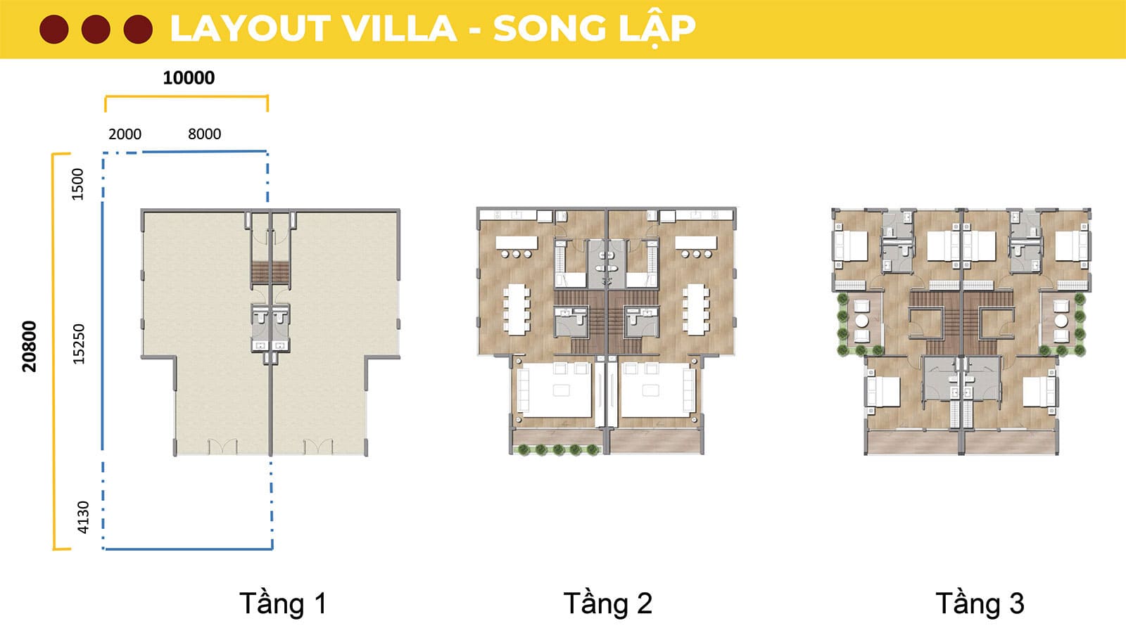 Layout biệt thự song lập Sun Cosmo Đà Nẵng.
